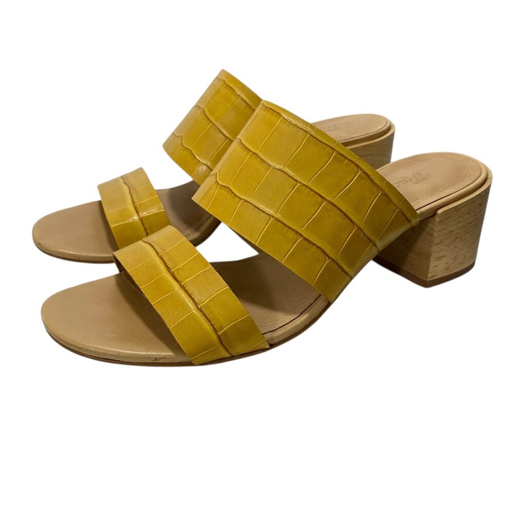 Madewell Yellow Croc-Embossed Double-Strap Block Heel Sandals